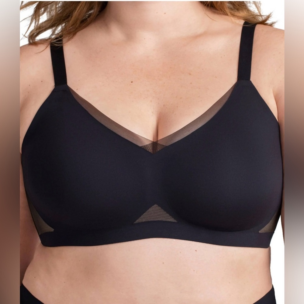 Honeylove CrossOver Wireless‎ Padded Black Tan Bra Mesh Size XL